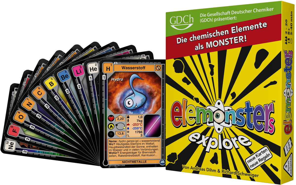 Elemonsters Explore: Schachtel mit aufgefächerten Karten